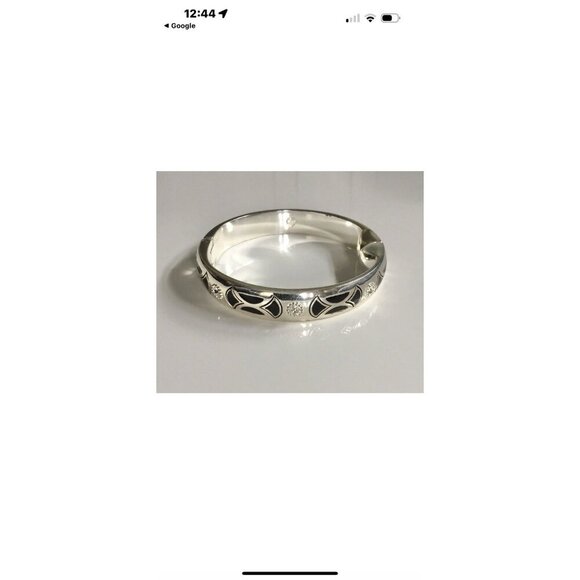 Brighton Capella Black Enamel Rhinestone Magnetic Clasp Hinged Bracelet - Picture 9 of 9